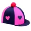 Lycra Hat Cover with Pom Pom - Navy/Pink with Hearts